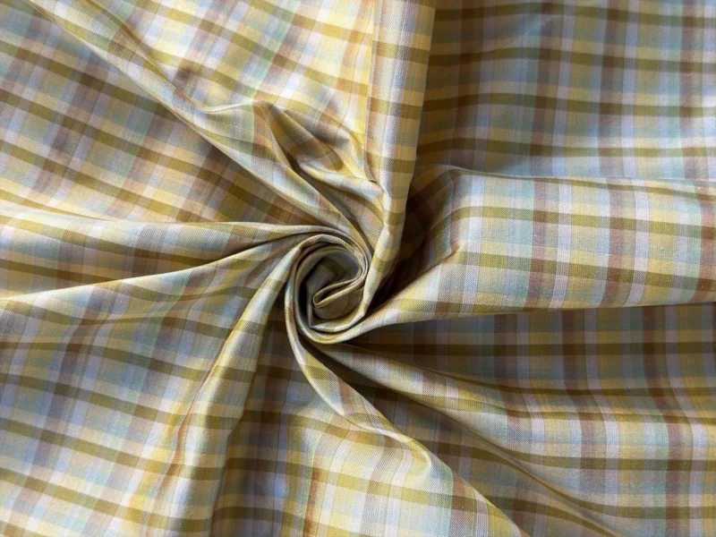 Silk Plaid, Smooth Weave, Light Blue and Yellow