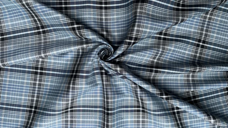 Silk Plaid, Smooth Weave, Blue, Grey and Black