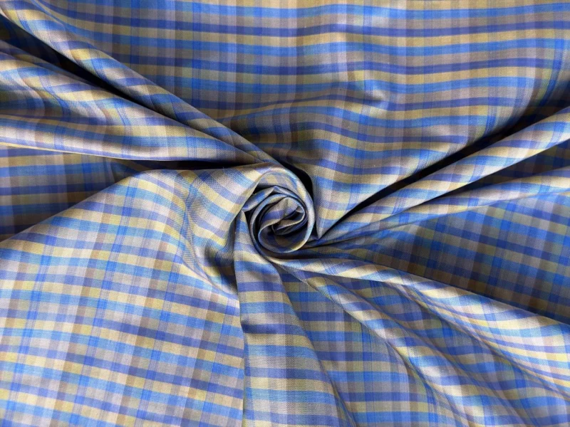 Silk Plaid, Smooth Weave, Light Blue and Blue