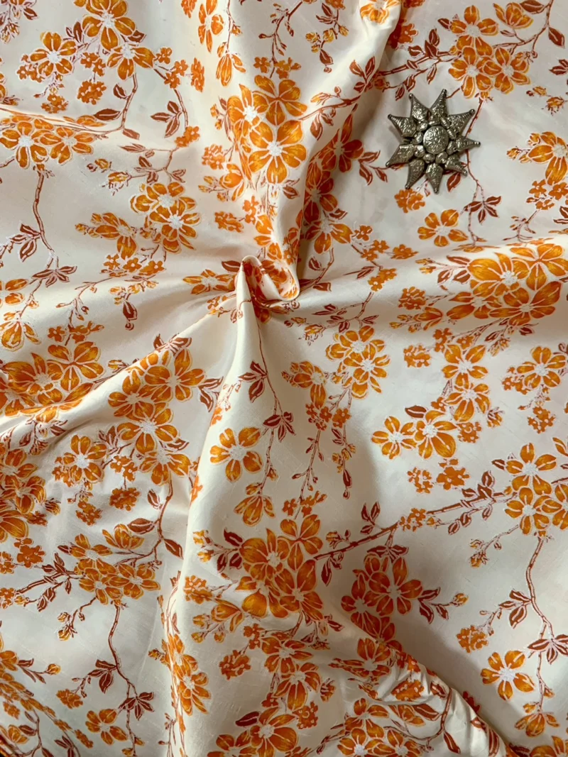 Printed Silk, Smooth Weave, Cream