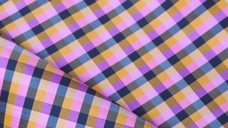 Silk Plaid, Smooth Weave, Pink and Yellow