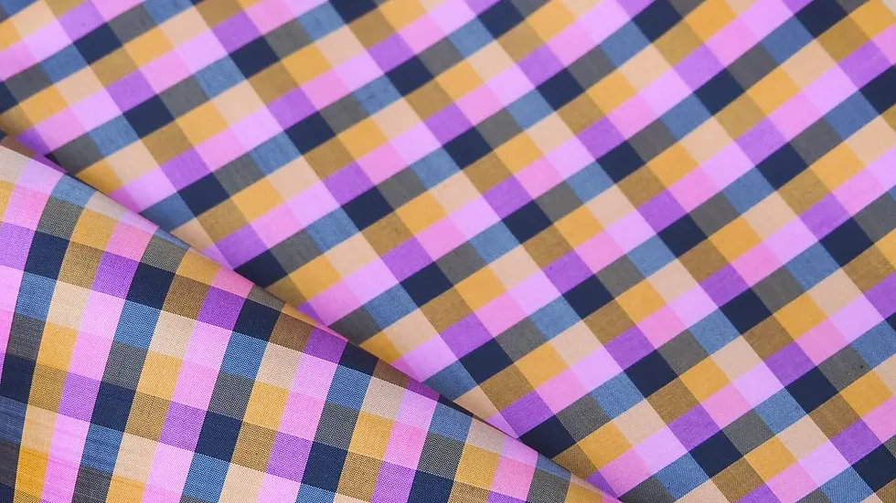 Silk Plaid, Smooth Weave, Pink and Yellow