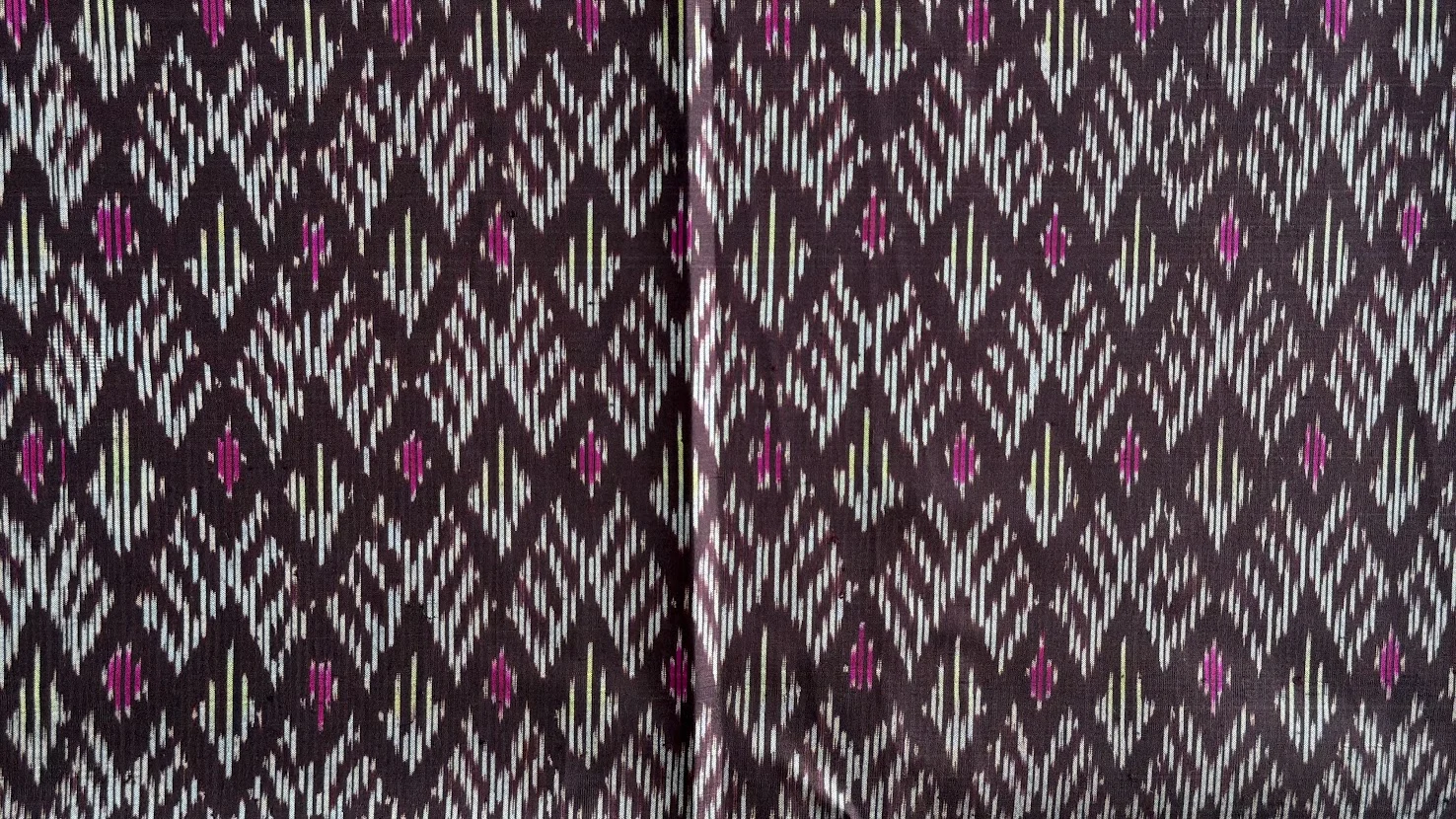 Ikat Silk, 2-Shaft, Peacock-Tail Pattern, Deep Plum