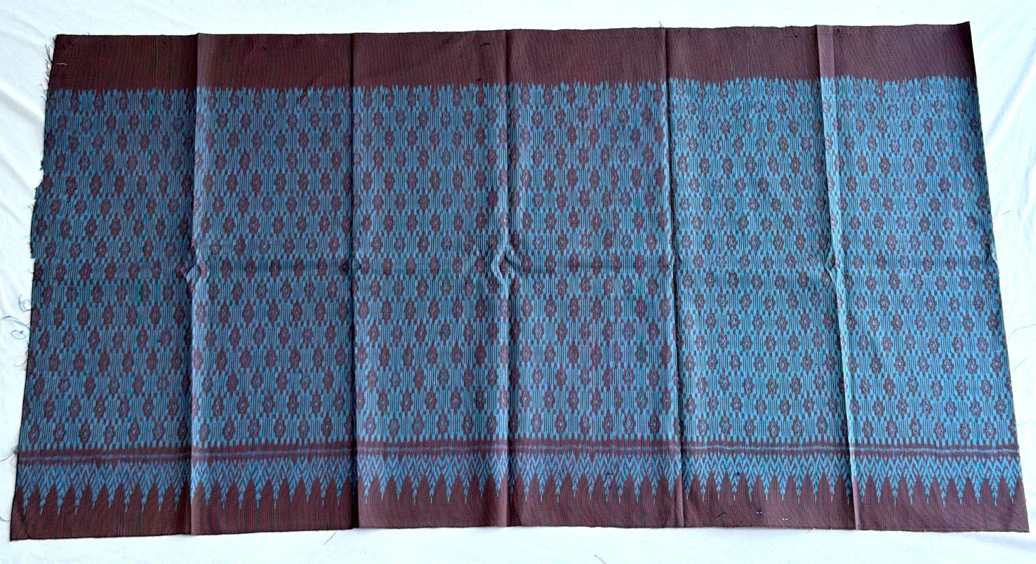 Ikat Silk, 2-Shaft, Lantern Pattern, Navy with Turquoise Ikat