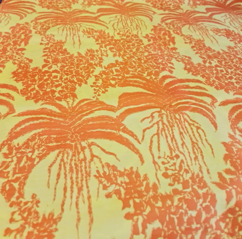 Printed Silk, Smooth Weave, Floral Print, Yellow