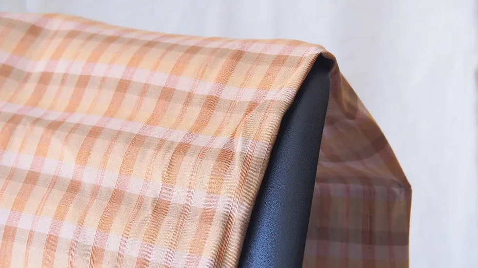 Naturally Dyed Silk Plaid, Textured Ribbed Weave, Brick Brown and Cream