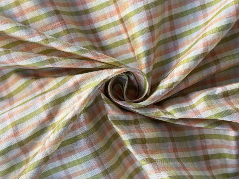 Silk Plaid, Smooth Weave, Green and Cream