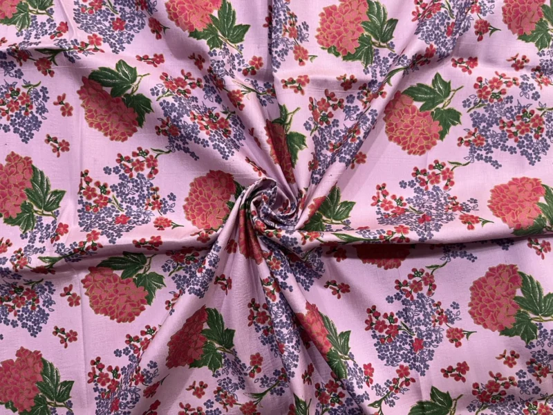 Printed Silk, Textured, Floral Print, Pink