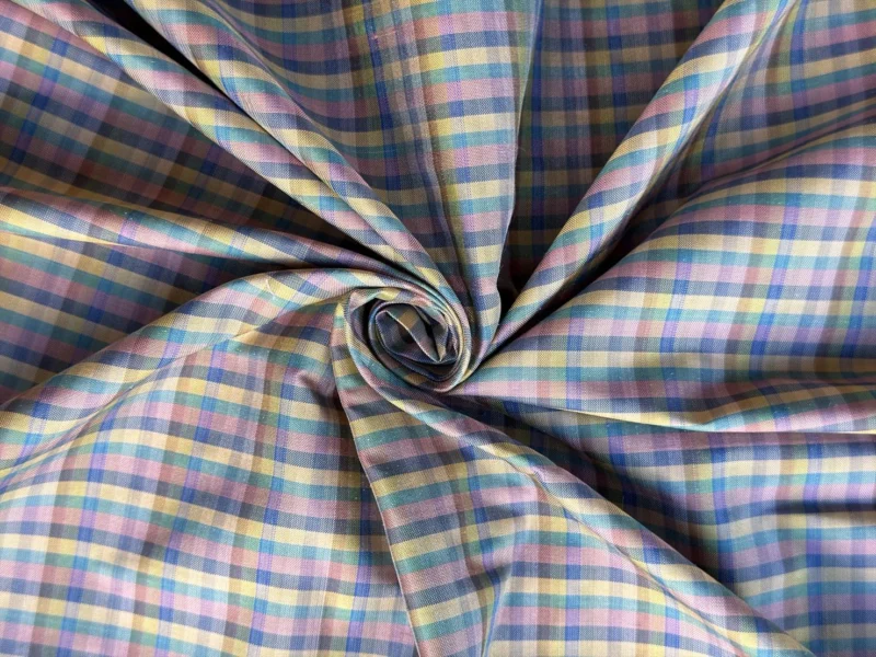 Silk Plaid, Smooth Weave, Pink and Green