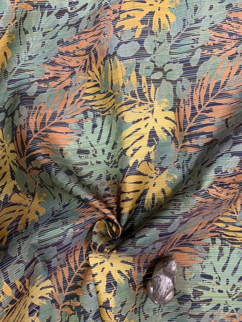 Printed Silk, Textured, Grey, Purple and Blue