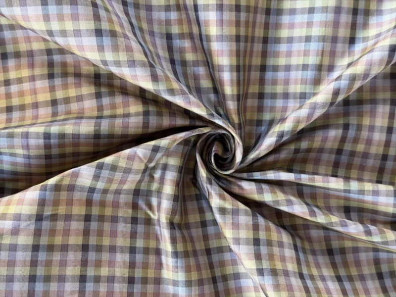 Silk Plaid, Smooth Weave, Black and Yellow