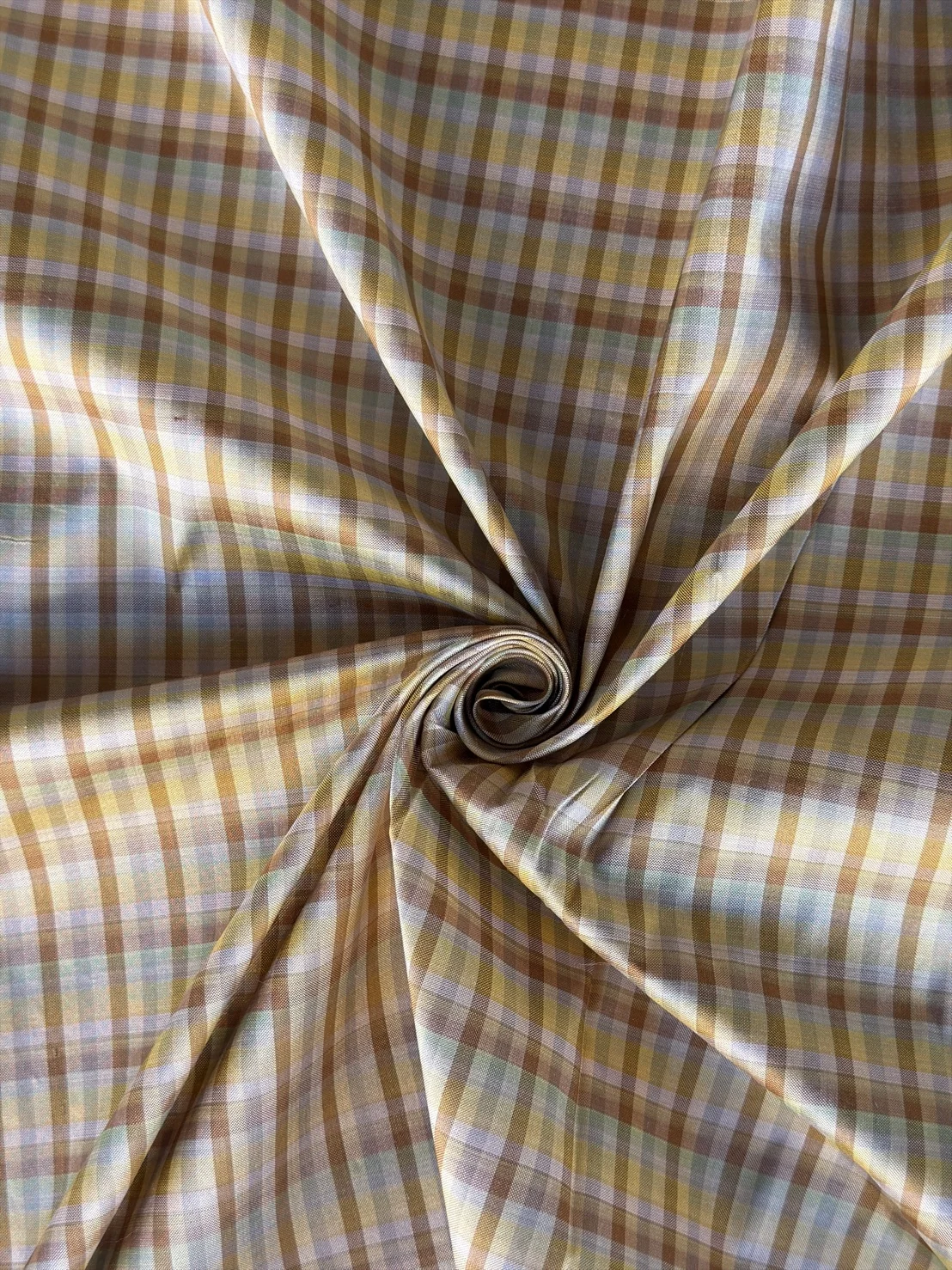 Silk Plaid, Smooth Weave, Brown, Beige and Cream Yellow