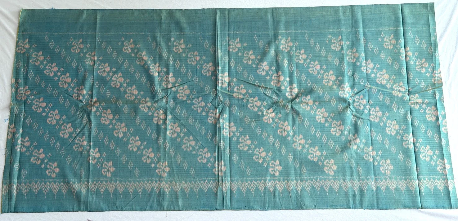 Ikat Silk, 2-Shaft, Dok Rak Pattern, Light Green-Blue