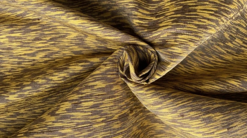 Contemporary Ikat Silk, Heavy Weight, Speckled Pattern, Yellow and Brown
