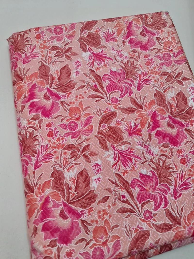 Printed Silk, Dobby Weave, Floral Print, Pink Ground
