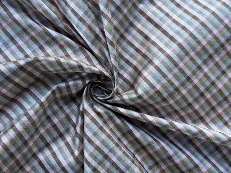 Silk Plaid, Smooth Weave, Grey and Green