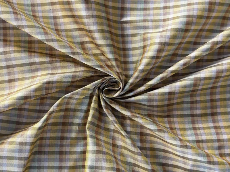 Silk Plaid, Smooth Weave, Yellow and Grey