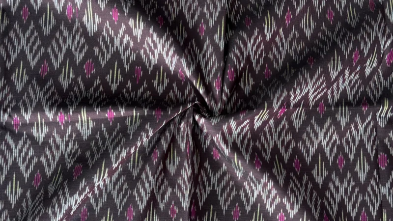 Ikat Silk, 2-Shaft, Peacock-Tail Pattern, Deep Plum