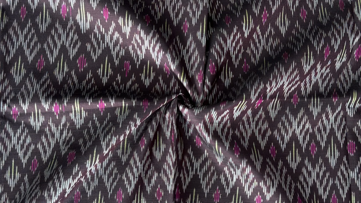 Ikat Silk, 2-Shaft, Peacock-Tail Pattern, Deep Plum
