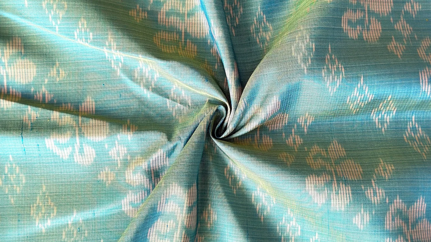 Ikat Silk, 2-Shaft, Dok Rak Pattern, Light Green-Blue