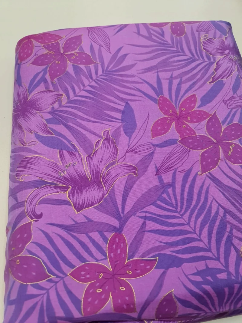 Printed Silk, Textured, Floral Print, Purple Ground