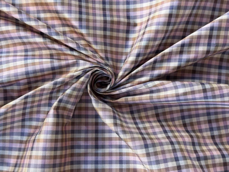 Silk Plaid, Smooth Weave, Purple and Pink