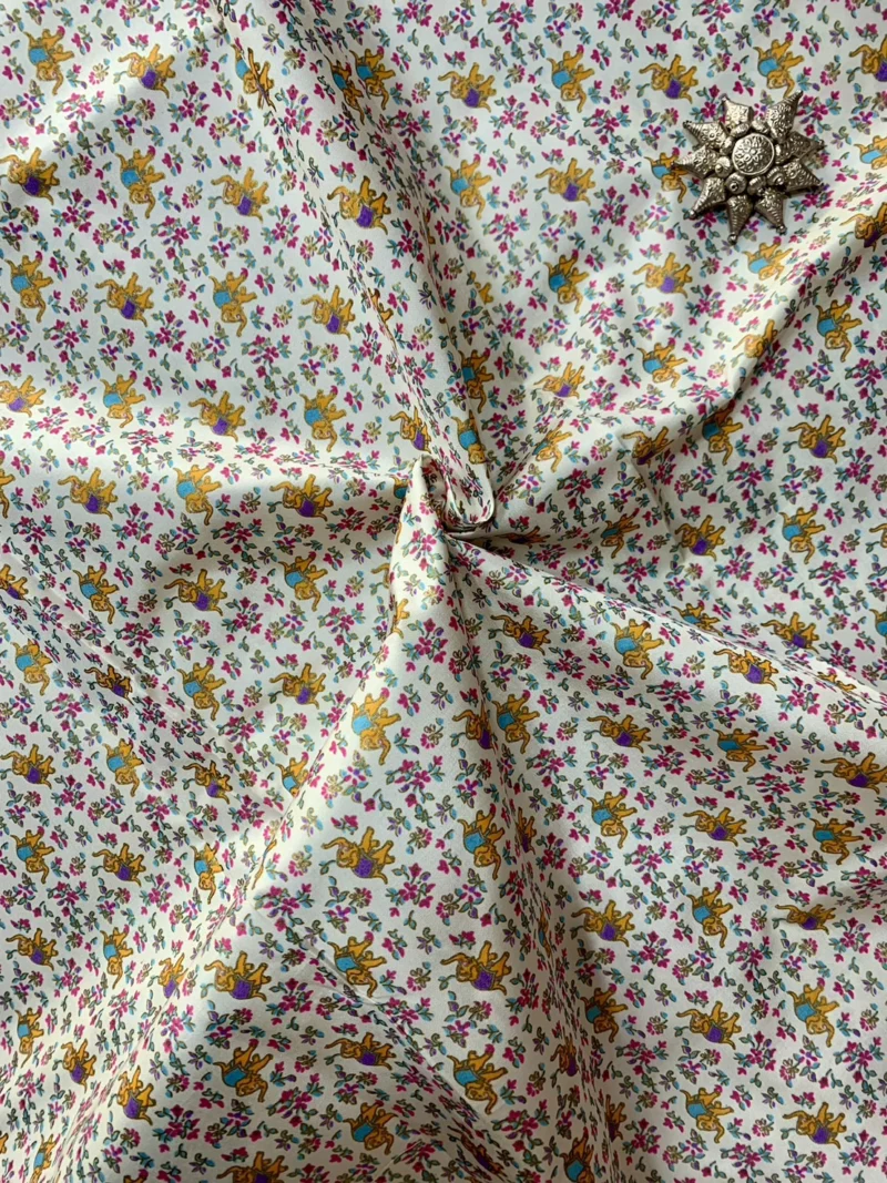 Printed Silk, Smooth Weave, Elephant Print, Multicolour