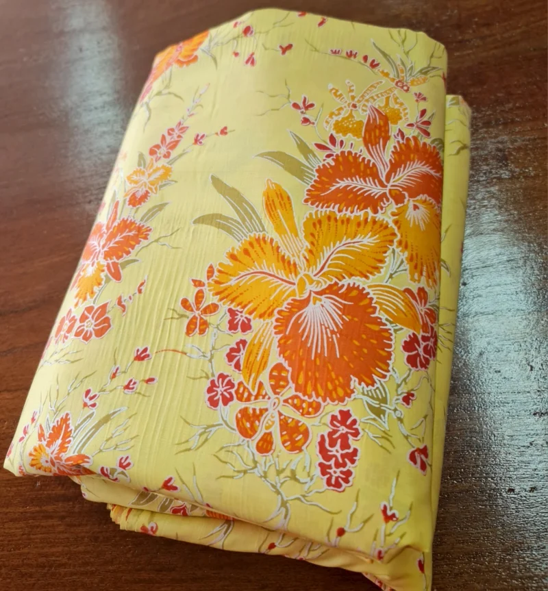 Printed Silk, Smooth Weave, Floral Print, Yellow