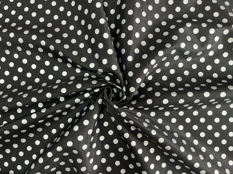 Printed Silk, Polka Dot Print, Black
