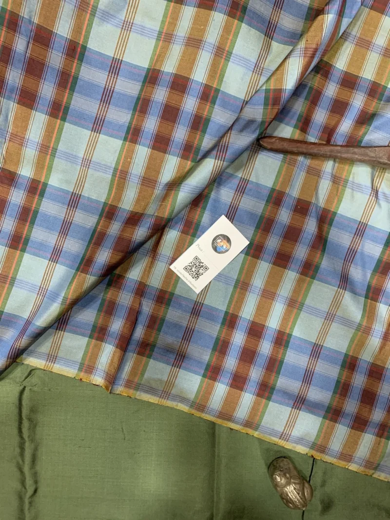 Silk Plaid, Smooth Weave, Brown and Light Blue