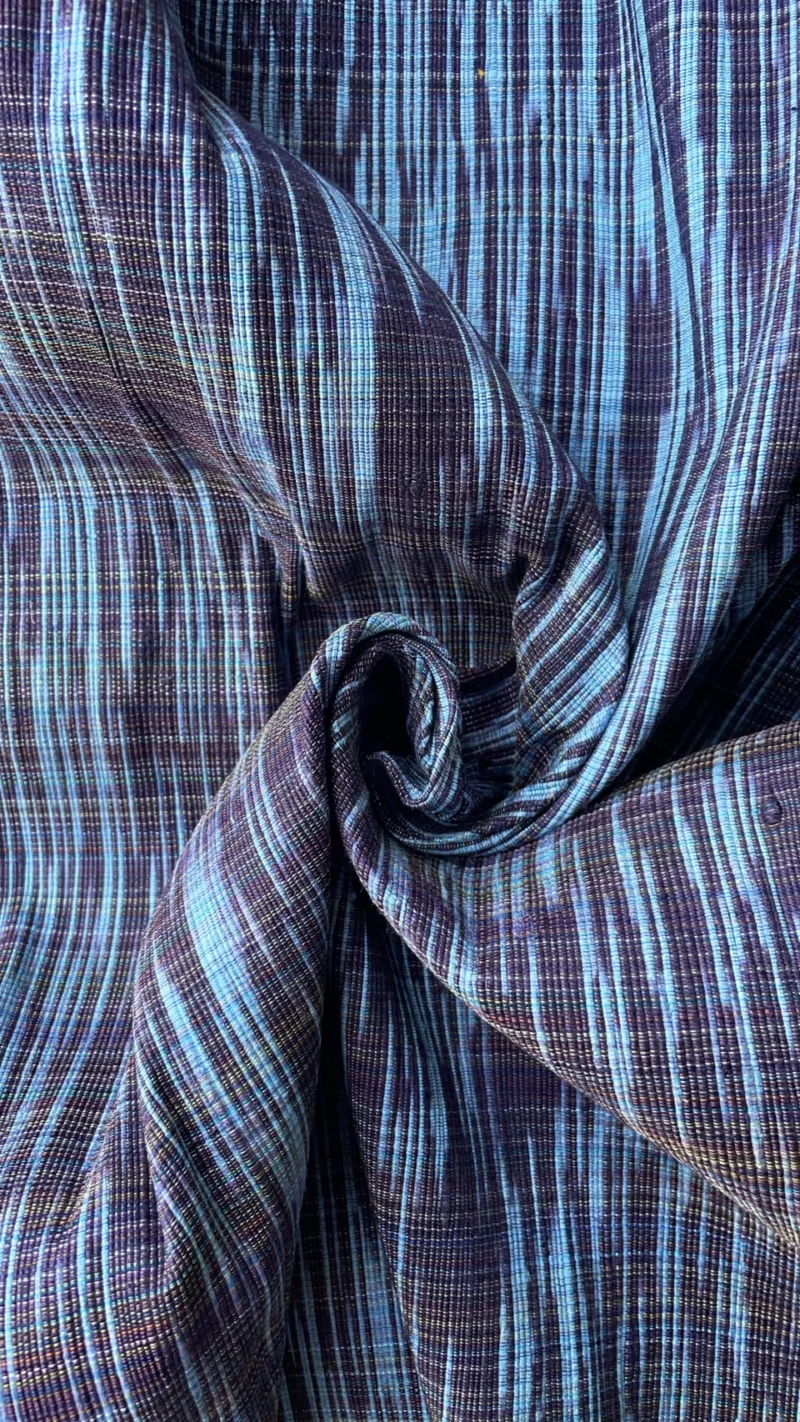 Contemporary Ikat Silk, Heavy Weight, Striped Warp, Speckled Pattern, Blue