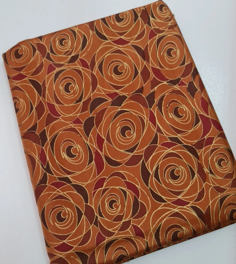 Printed Silk, Smooth Weave, Large Rose Print, Brown Ground