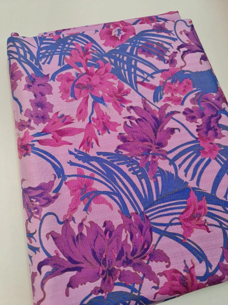Printed Silk, Textured, Floral Print, Pink and Purple