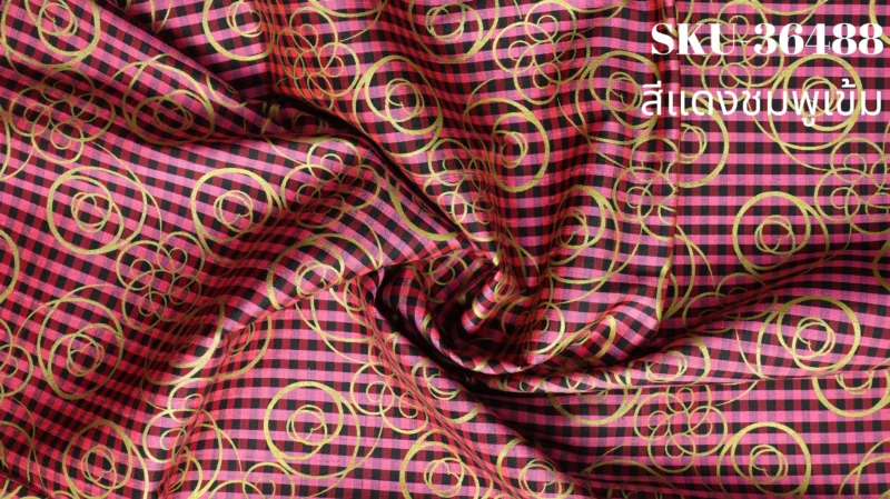 Printed Silk, Textured, Floral Print, Red and Dark Pink