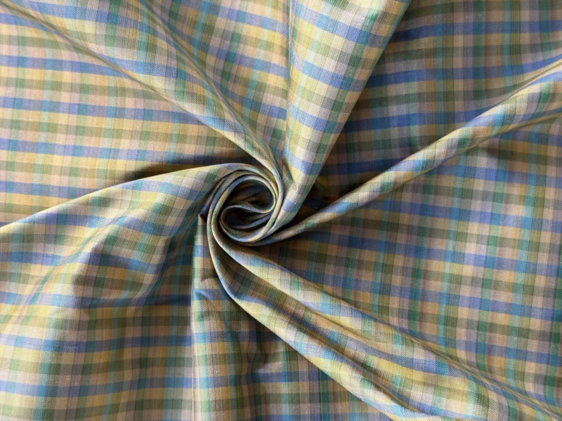 Silk Plaid, Smooth Weave, Light Blue and Green