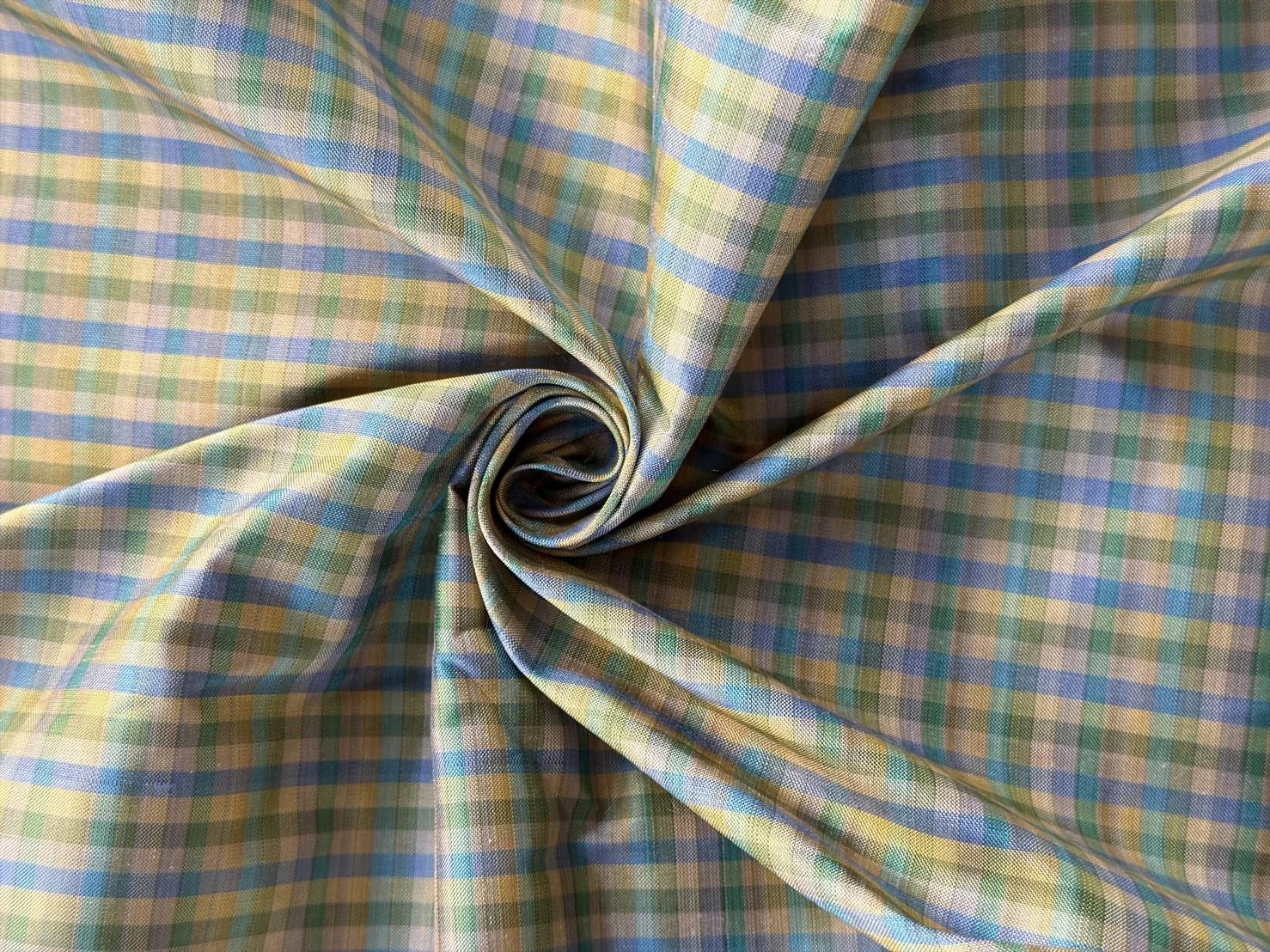 Silk Plaid, Smooth Weave, Light Blue and Green