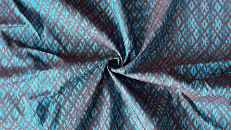 Ikat Silk, 2-Shaft, Lantern Kan Yaeng Pattern, Dark Brown with Sky Blue Ikat