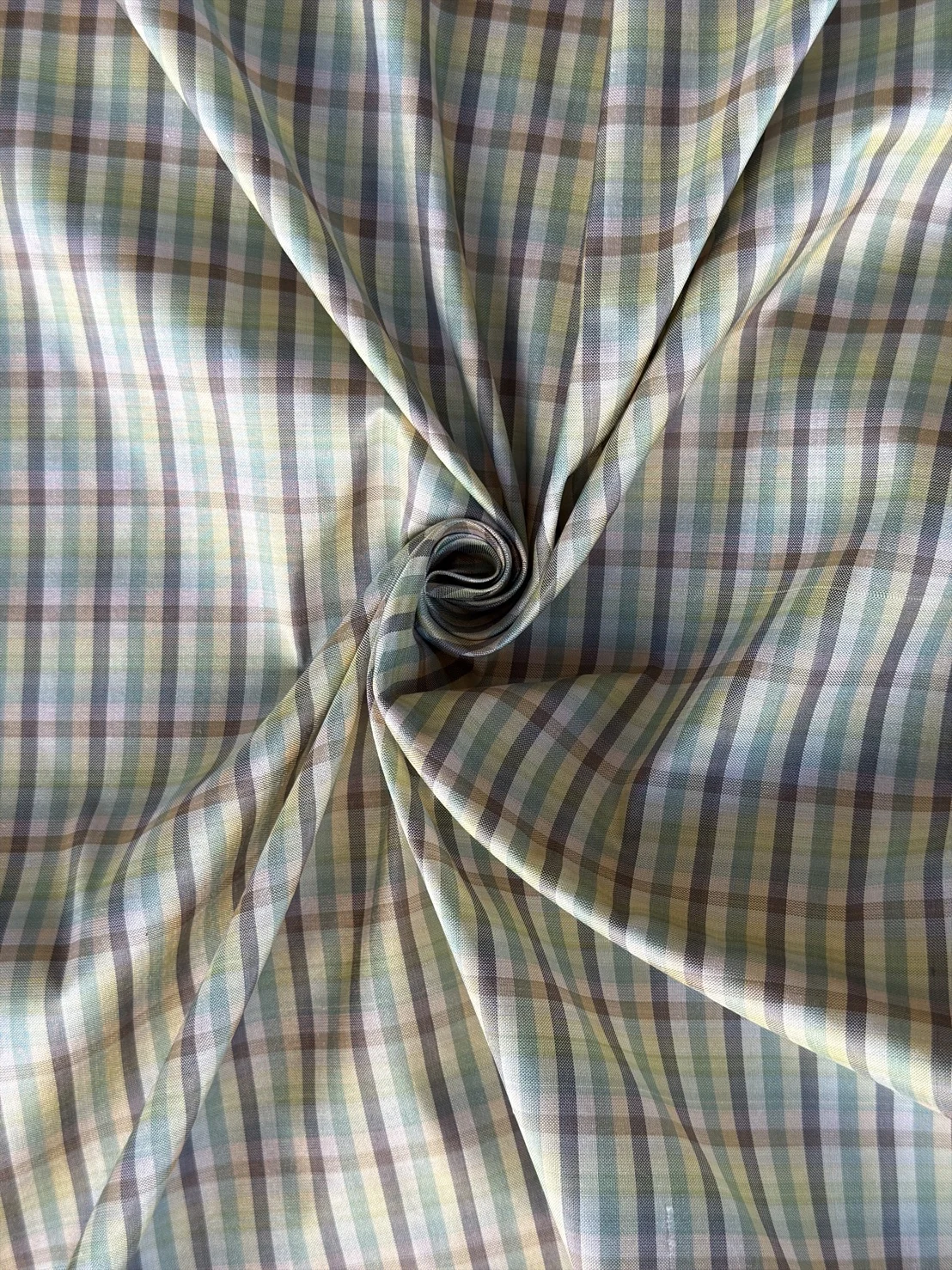 Silk Plaid, Smooth Weave, Green and Black