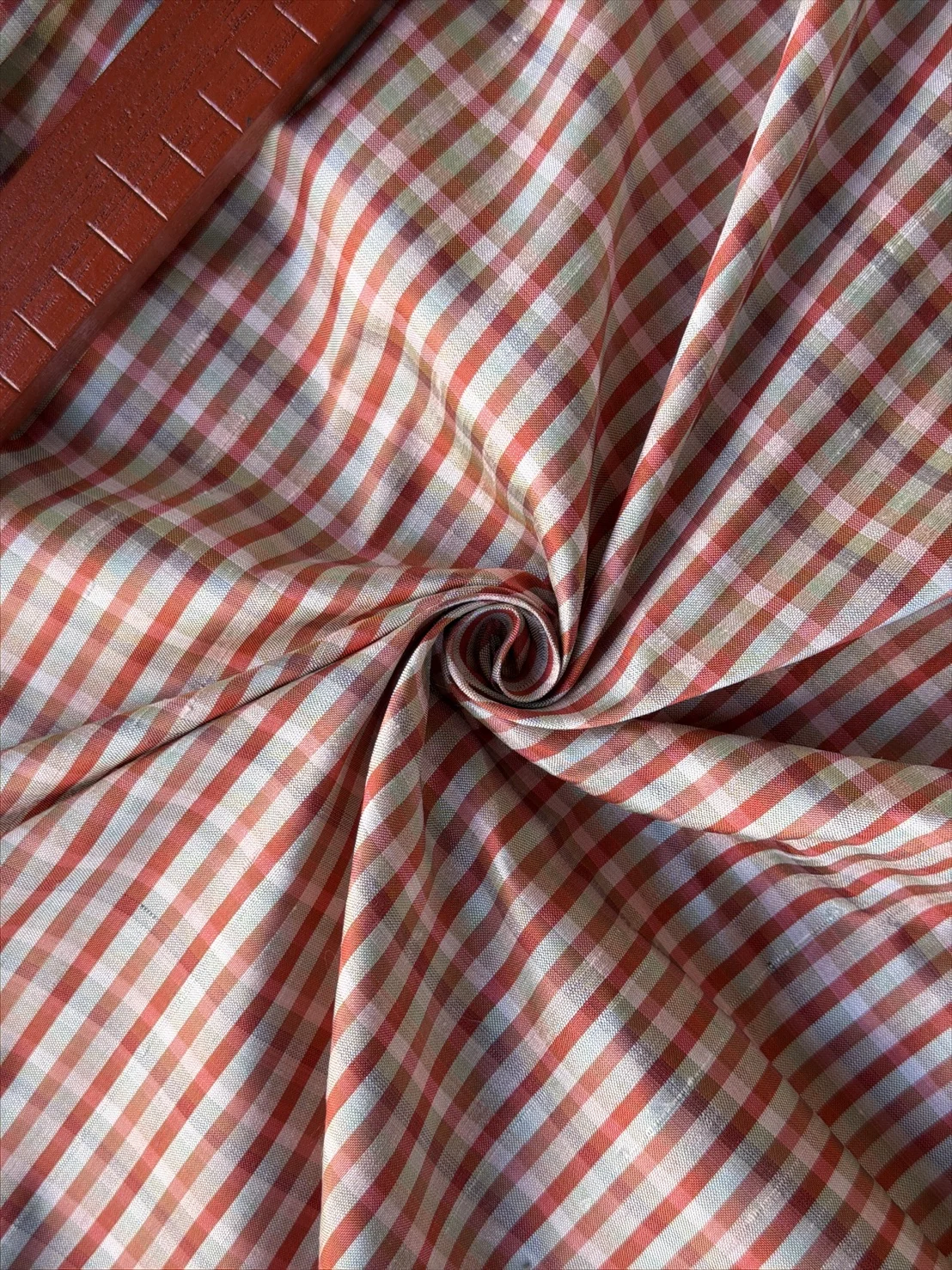 Silk Plaid, Smooth Weave, Red and Grey