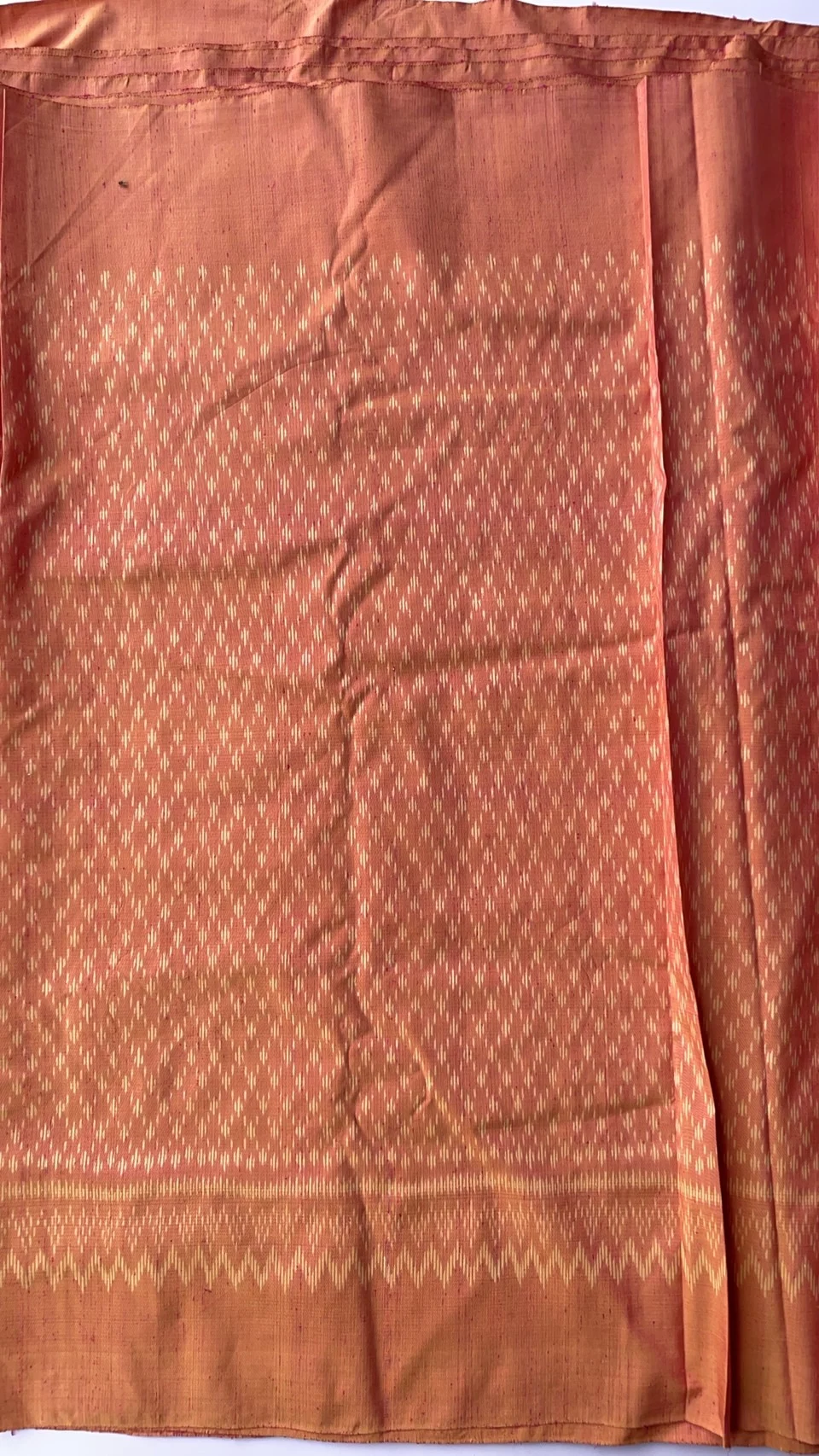 Ikat Native Silk, Chain-Net Pattern, Orange Shot with Salmon Pink