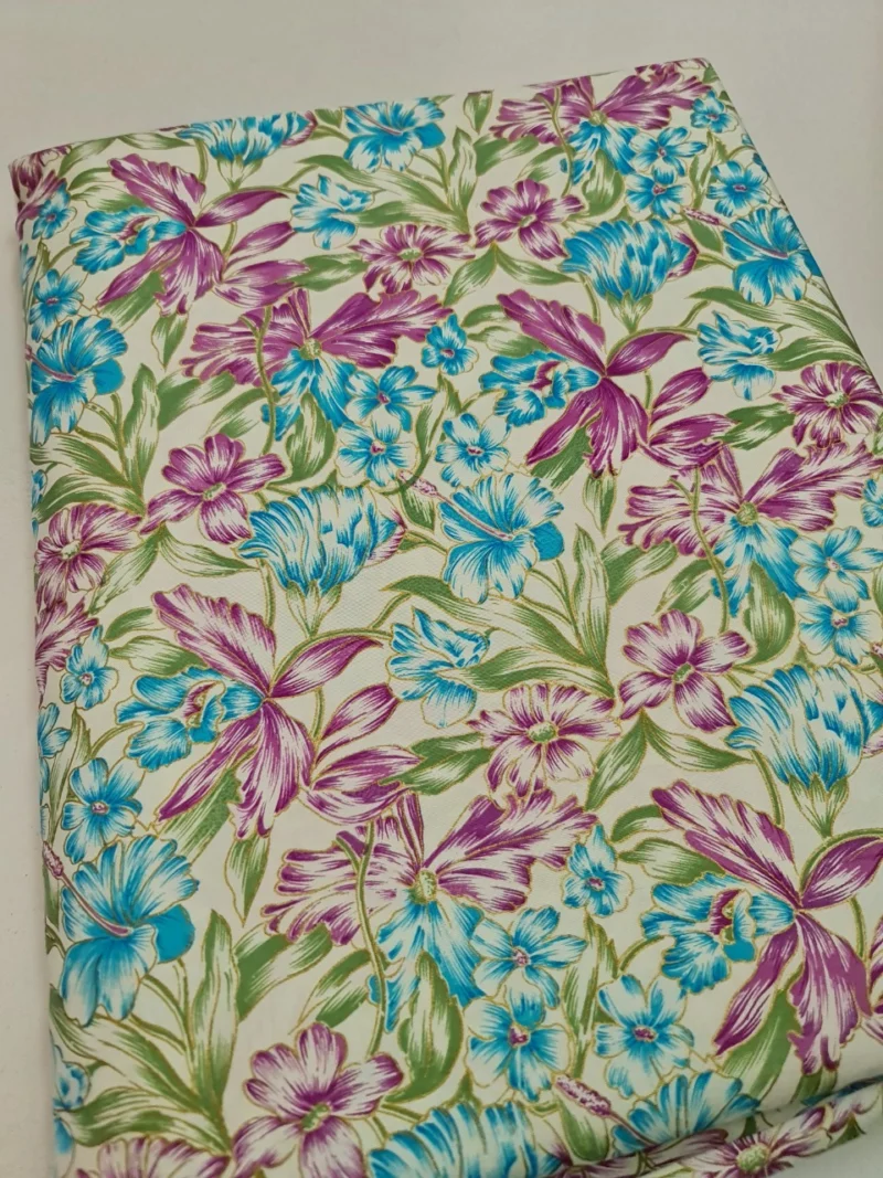 Printed Silk, Smooth Weave, Floral Print, White Ground