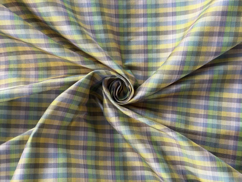 Silk Plaid, Smooth Weave, Yellow and Grey