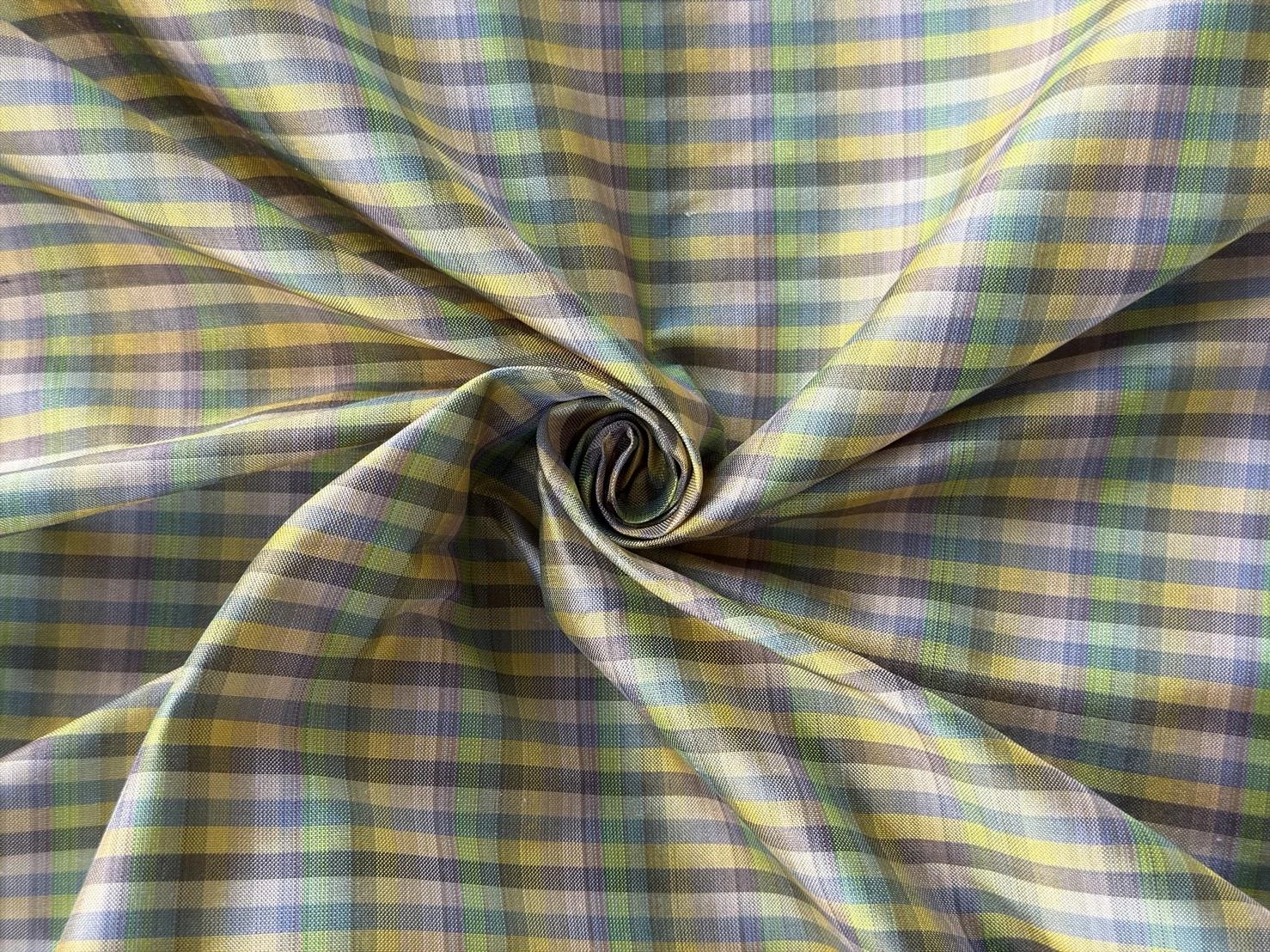 Silk Plaid, Smooth Weave, Yellow and Grey