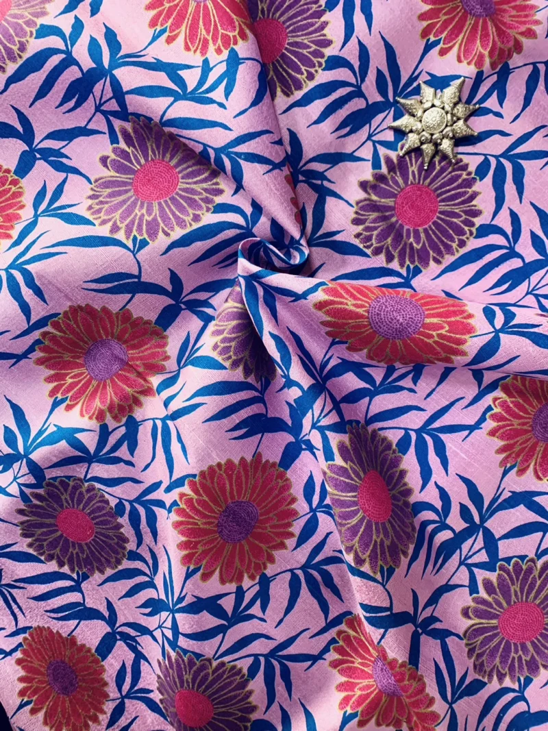 Printed Silk, Textured, Purple-Pink