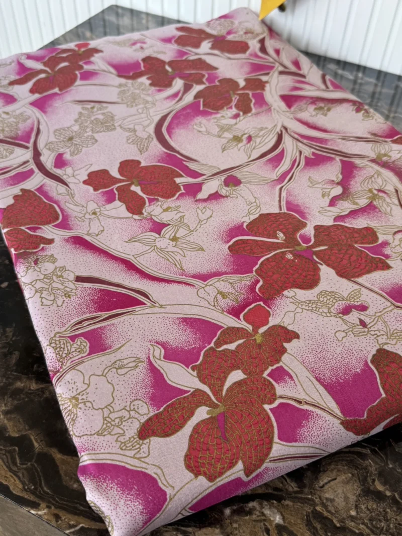 Printed Silk, Textured, Floral Print, Cream Ground