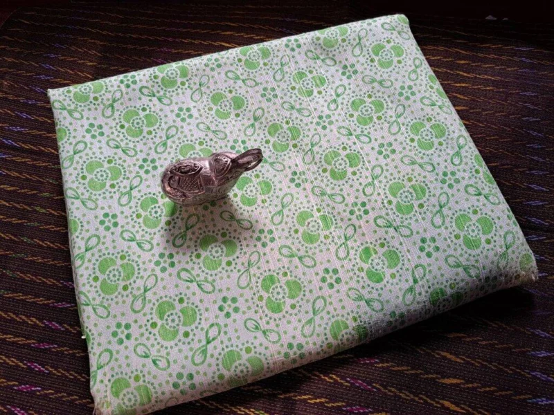 Printed Silk, Textured, White and Green