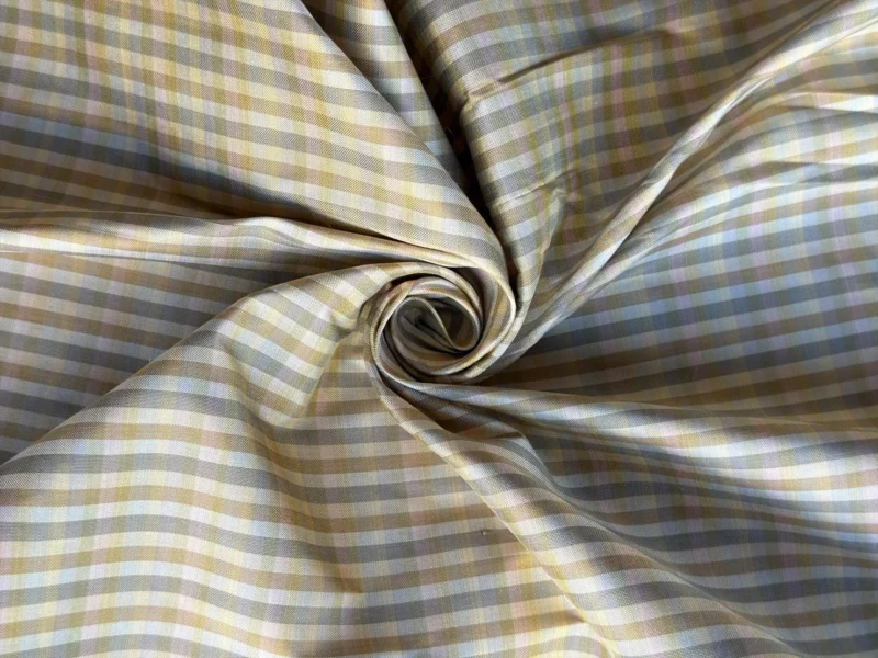 Silk Plaid, Smooth Weave, Grey and Cream Yellow