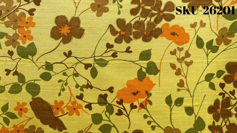 Printed Silk, Textured, Floral Print, Cream-Yellow Ground