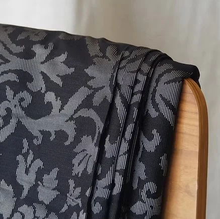 Machine-Woven Spun Silk, Jacquard, Wide Width, Black