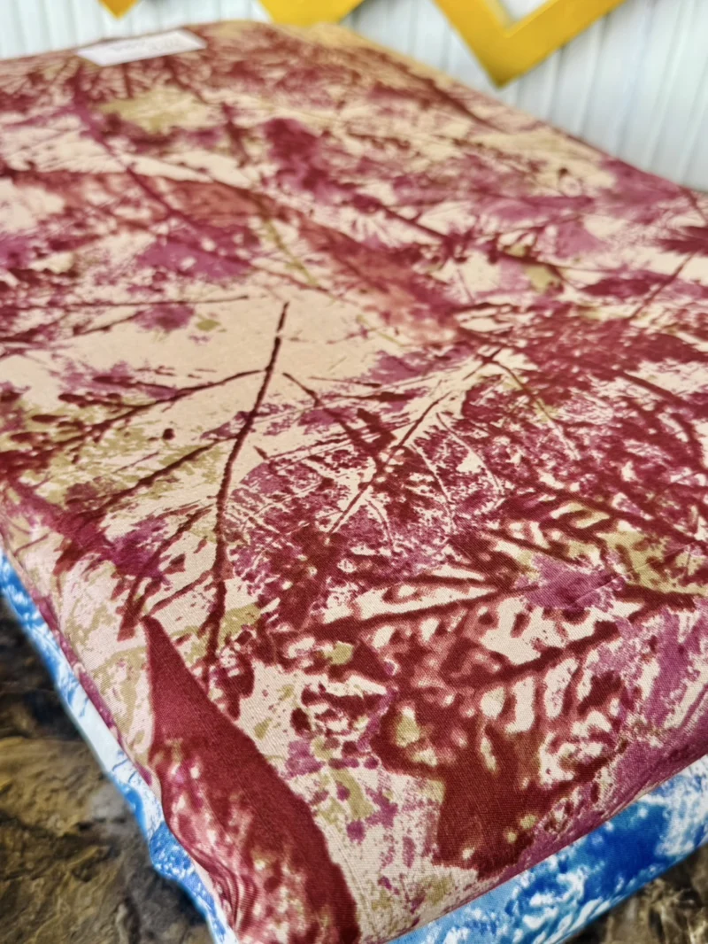 Printed Silk, Textured, Leaf Print, Red